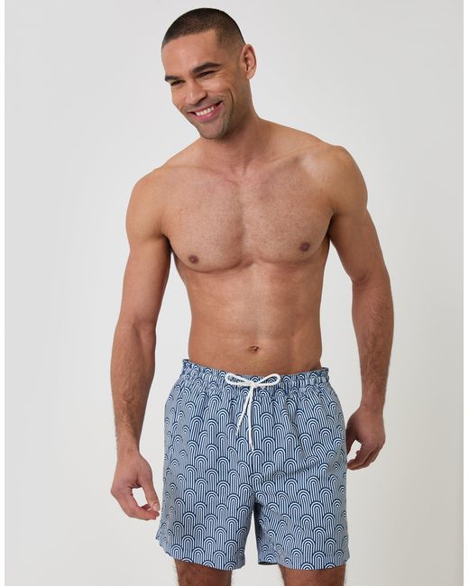 Threadbare Blue Geo Arch Print Quick Dry Swim Shorts for men