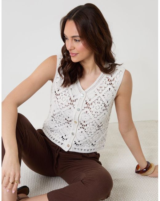 Threadbare White Pure Cotton Crochet Style Vest