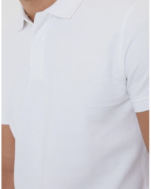 Threadbare White Textured Hidden Placket Polo Shirt for men