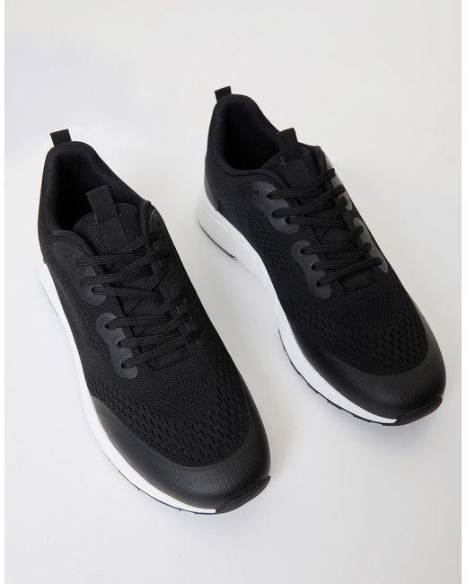 Threadbare Black Textured Slip On Trainers for men