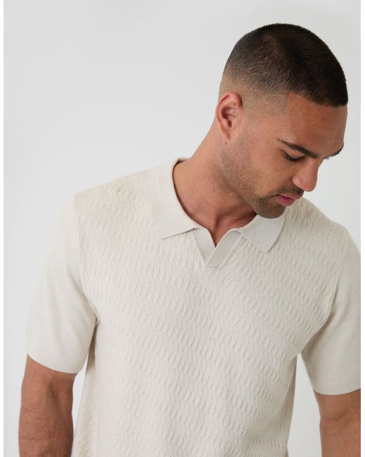 Threadbare White Textured Knit Front Trophy Neck Polo for men