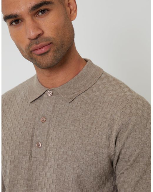 Threadbare Gray Basket Stitch Knitted Polo for men