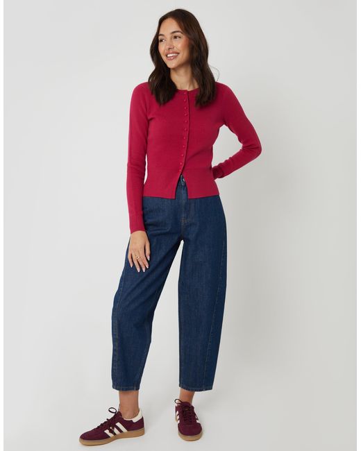 Threadbare Red Crew Neck Compact Knitted Cardigan