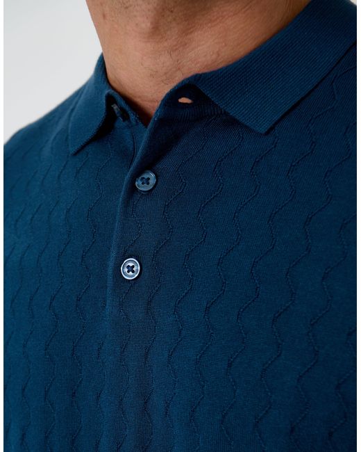 Threadbare Blue Zig Zag Stitch Knitted Polo for men