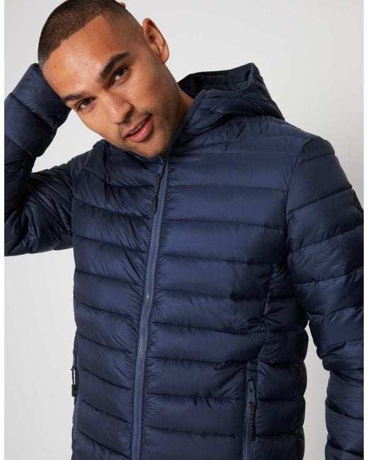 Threadbare Blue Matte Finish Padded Hooded Jacket for men