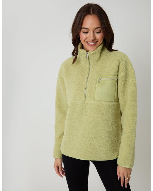Threadbare Green Half Zip Borg Fleece