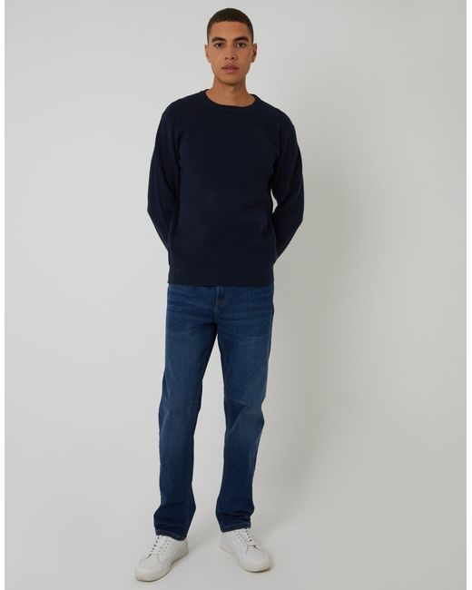 Threadbare Blue Rib Knit Crew Neck Jumper for men