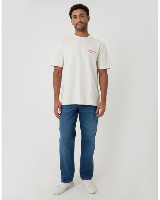 Threadbare White Relaxed Fit Pizzeria Peached Cotton T-Shirt for men