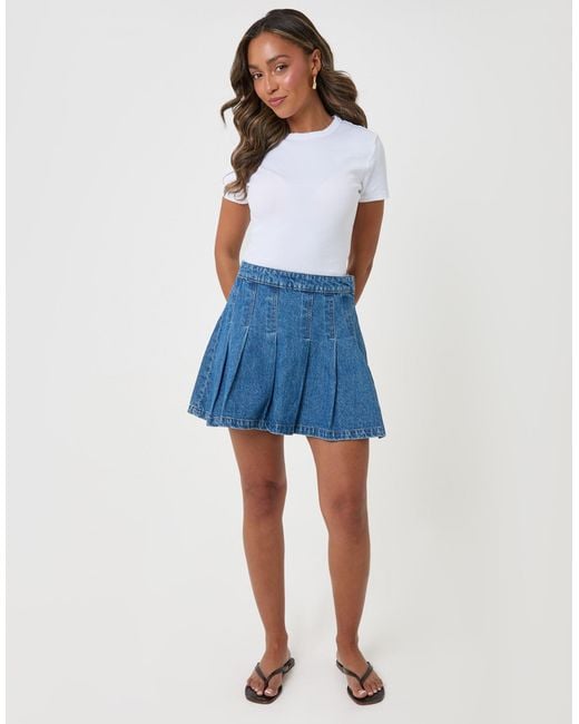 Threadbare Blue Denim Pleated Mini Skirt