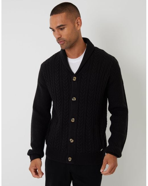 Threadbare Black Cable Knit Shawl Cardigan for men