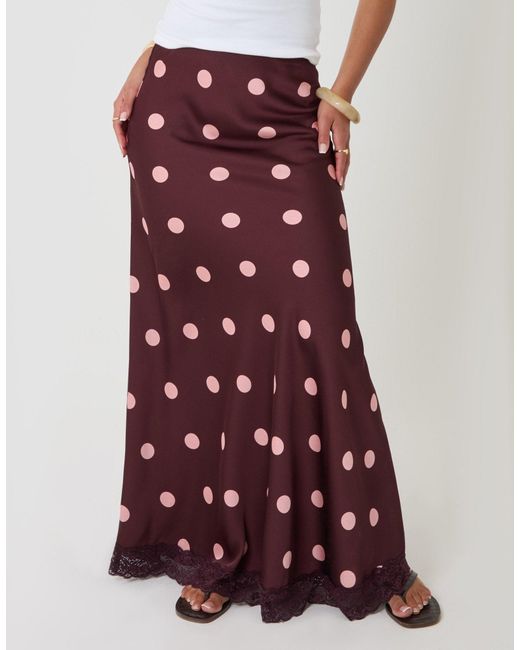 Threadbare Red Petite Satin Lace Trim Maxi Skirt