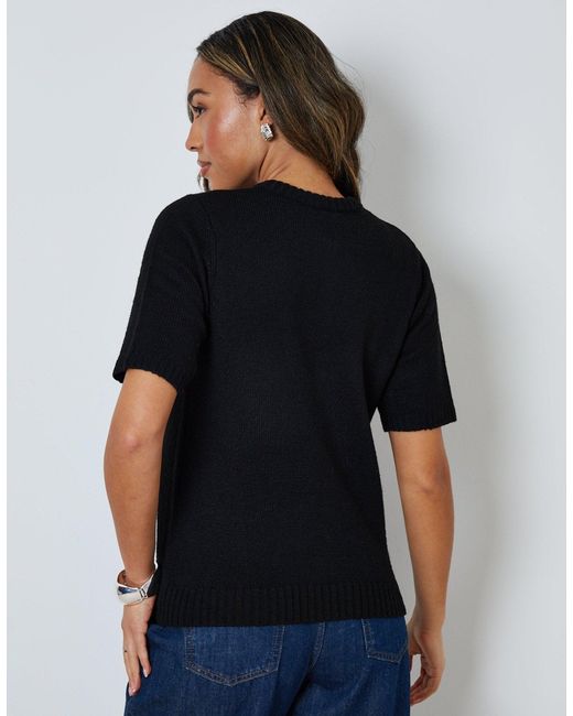 Threadbare Black Crew Neck Short Sleeve Knitted Cardigan