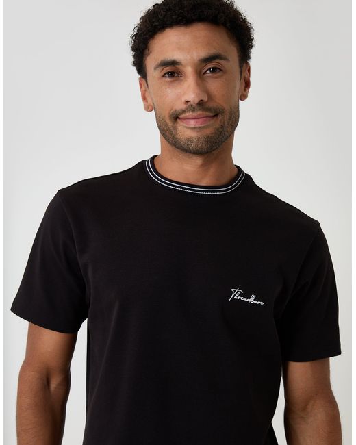 Threadbare Black Cotton Crew Neck Script T-Shirt for men