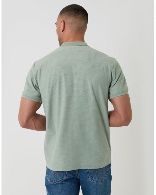 Threadbare Green Textured Quarter Zip Polo Shirt for men
