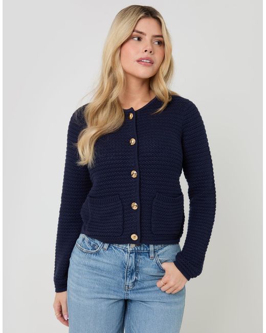 Threadbare Blue Patch Pocket Crew Neck Cardigan