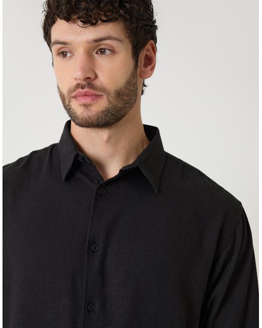 Threadbare Black Relaxed Fit Linen Blend Shirt for men