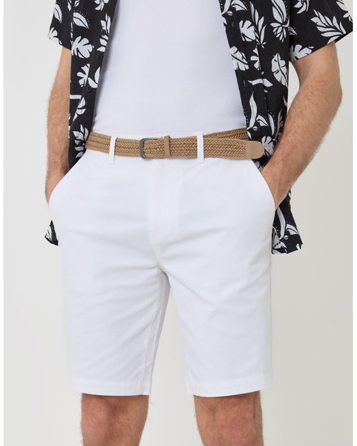 Threadbare White Belted Chino Shorts for men