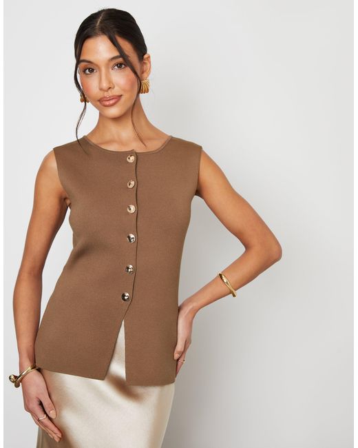 Threadbare Brown Ribbed Knitted Waistcoat