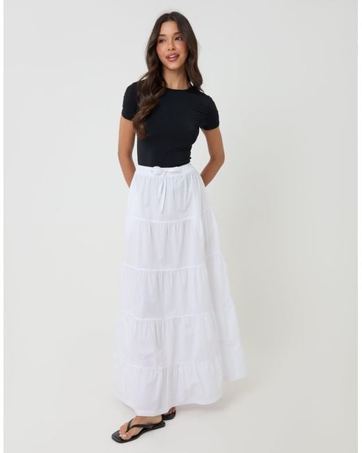 Threadbare White Pure Cotton Tiered Maxi Skirt