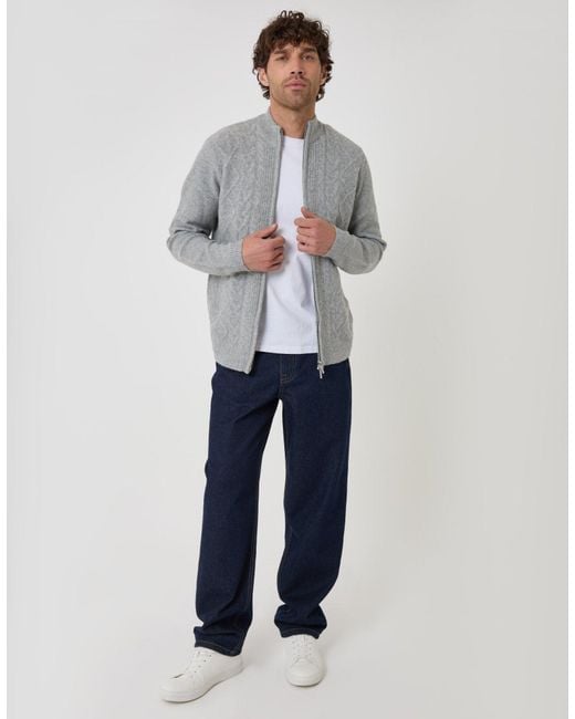 Threadbare Gray Cable Knit Zip Through Jumper for men