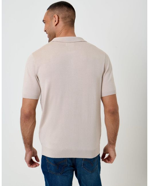 Threadbare Natural Textured Knit Quarter Zip Polo for men