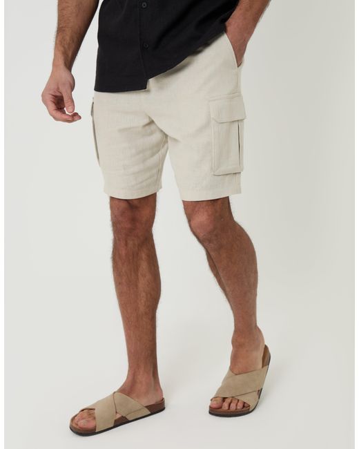 Threadbare Natural Linen Blend Cargo Shorts for men