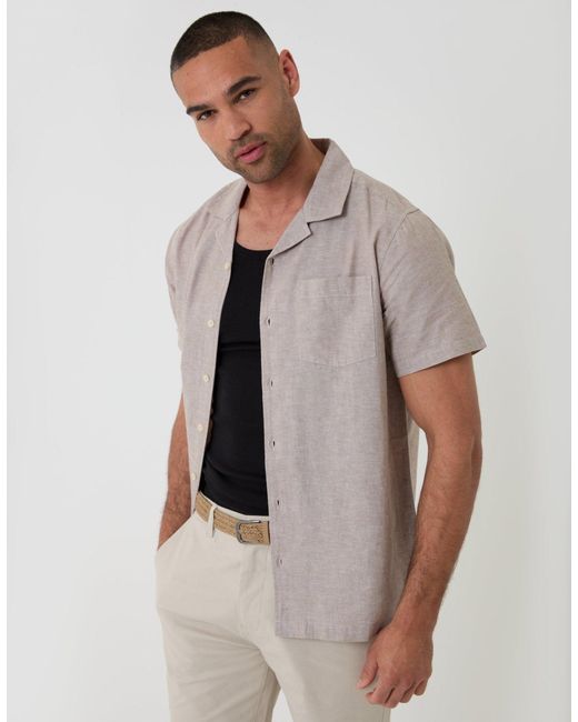 Threadbare Gray Linen Cotton Blend Short Sleeve Shirt for men