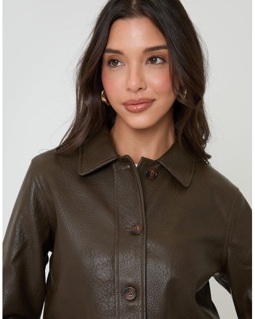Threadbare Brown Faux Leather Cropped Button Up Jacket