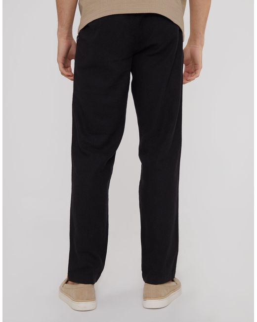 Threadbare Black Linen Blend Drawcord Trousers for men