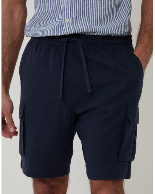 Threadbare Blue Linen Blend Cargo Shorts for men