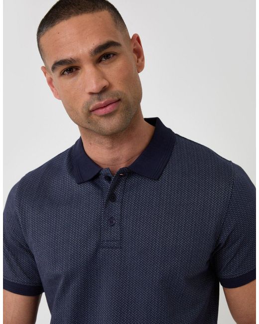 Threadbare Blue Textured Cotton Polo Shirt for men