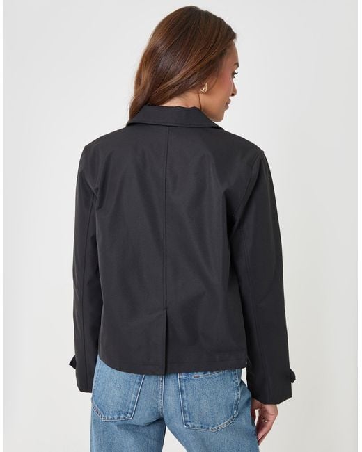 Threadbare Blue Scarf Detail Cropped Trench Coat