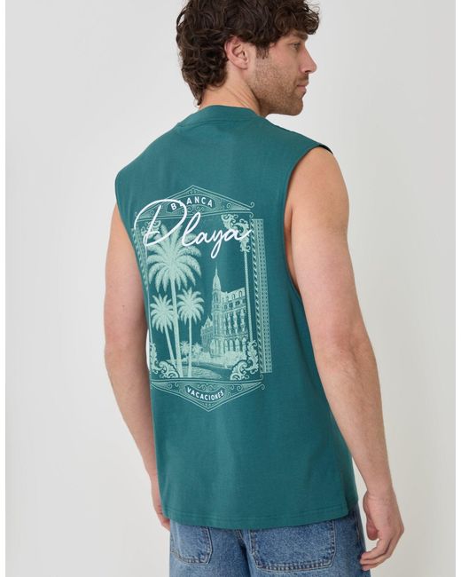 Threadbare Blue Relaxed Fit Playa Cotton Vest for men