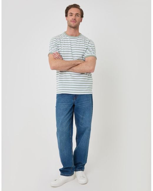 Threadbare Blue Stripe Cotton Ringer T-Shirt for men