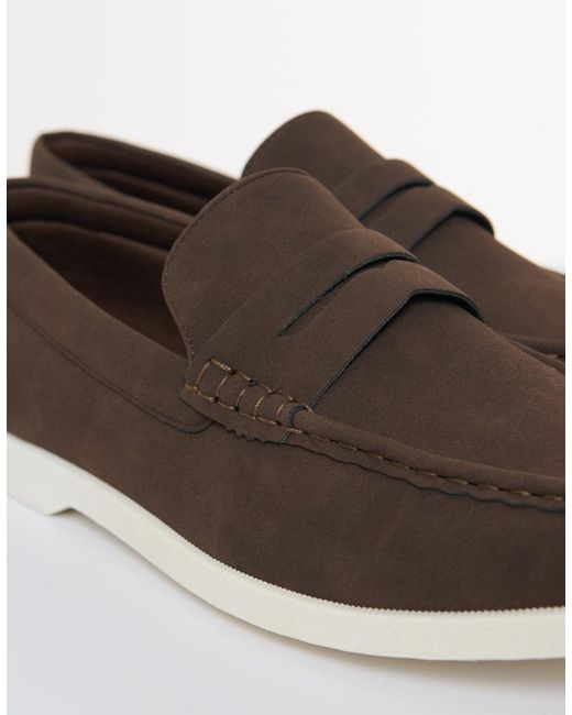 Threadbare White Faux Suede Penny Loafers for men