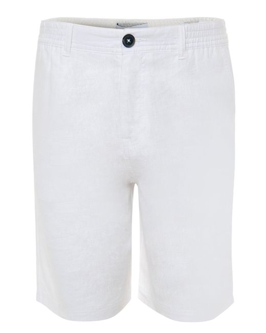 Threadbare White Linen Blend Shorts for men