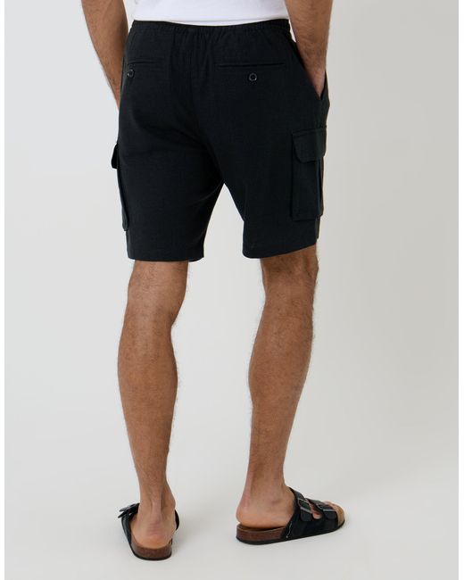 Threadbare Black Linen Blend Cargo Shorts for men