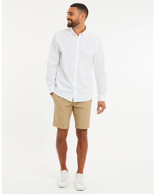 Threadbare White Long Sleeve Linen Blend Shirt for men