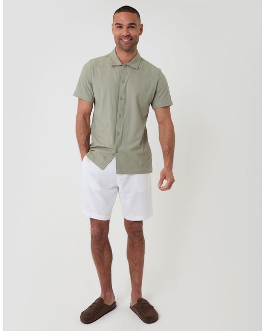 Threadbare Gray Knitted Cotton Blend Short Sleeve Shirt for men