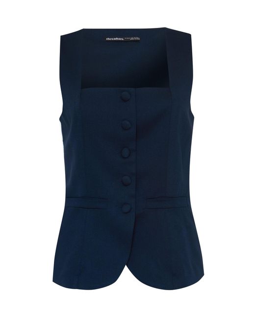 Threadbare Blue Square Neck Tailored Waistcoat