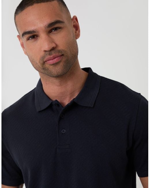 Threadbare Blue Textured Cotton Polo Shirt for men