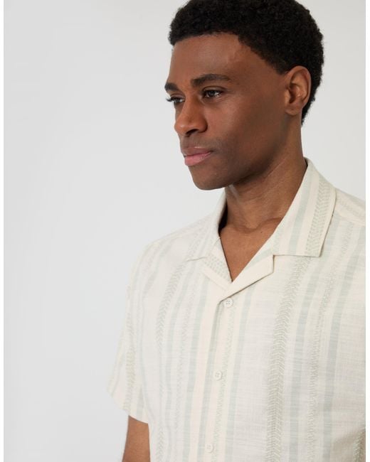 Threadbare Natural Chevron Cotton Short Sleeve Shirt for men