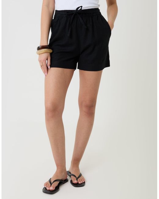 Threadbare White Linen Blend Tie Waist Shorts