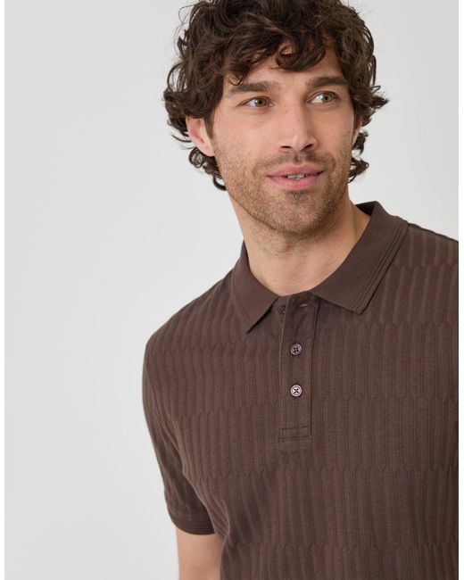 Threadbare Brown Textured Cotton Polo Shirt for men