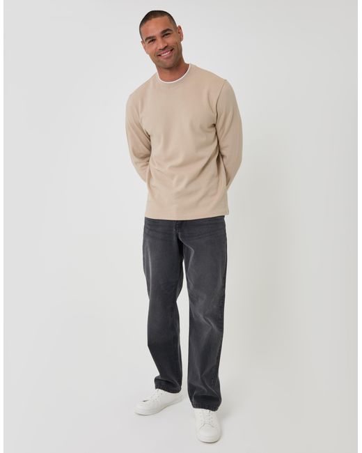 Threadbare Brown Cotton Mock Layer Long Sleeve T-Shirt for men