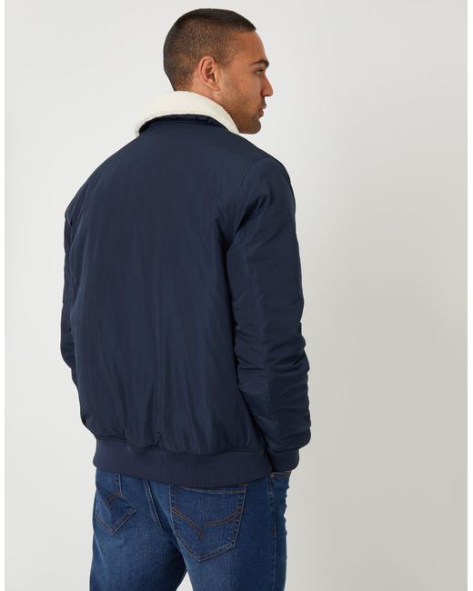 Threadbare Blue Borg Collar Bomber Jacket for men