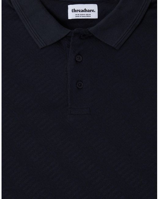 Threadbare Blue Textured Cotton Polo Shirt for men