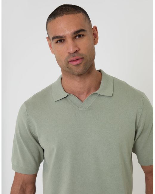 Threadbare Green Knitted Trophy Neck Polo for men