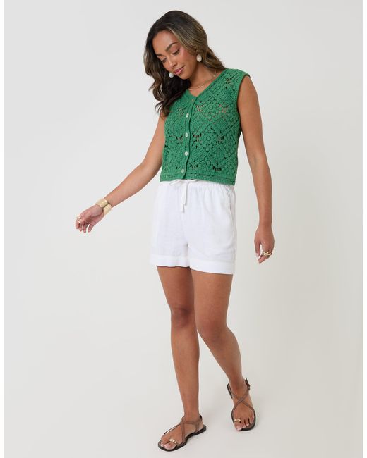 Threadbare Green Crochet Button Up Vest