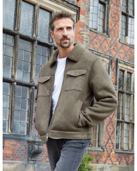 Threadbare Brown Faux Suede Borg Lined Aviator Jacket for men